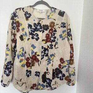 Sea New York Button Down Long Sleeve Canvas Floral Blouse Size 8
